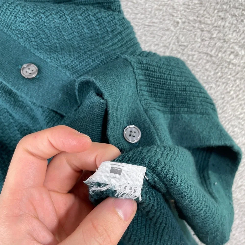 Abercrombie & Fitch Knit Cardigan Mens Large Green Short Sleeve Button Up Polo